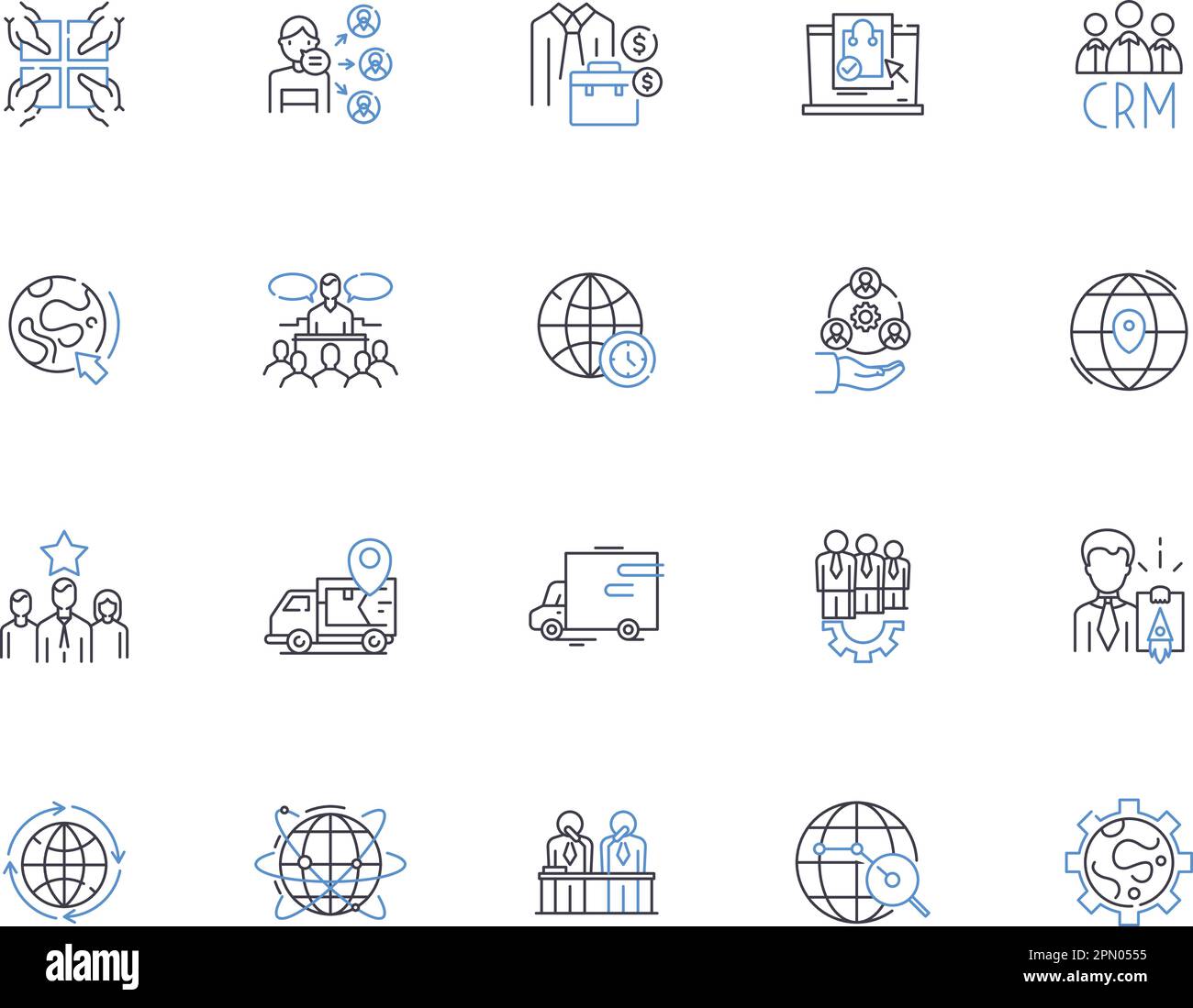 Icons für internationale Geschäftsmodelle. Global, Handel, Export, Import, grenzüberschreitend, Outsourcing, ausländische Vektoren und Illustrationskonzepte Stock Vektor