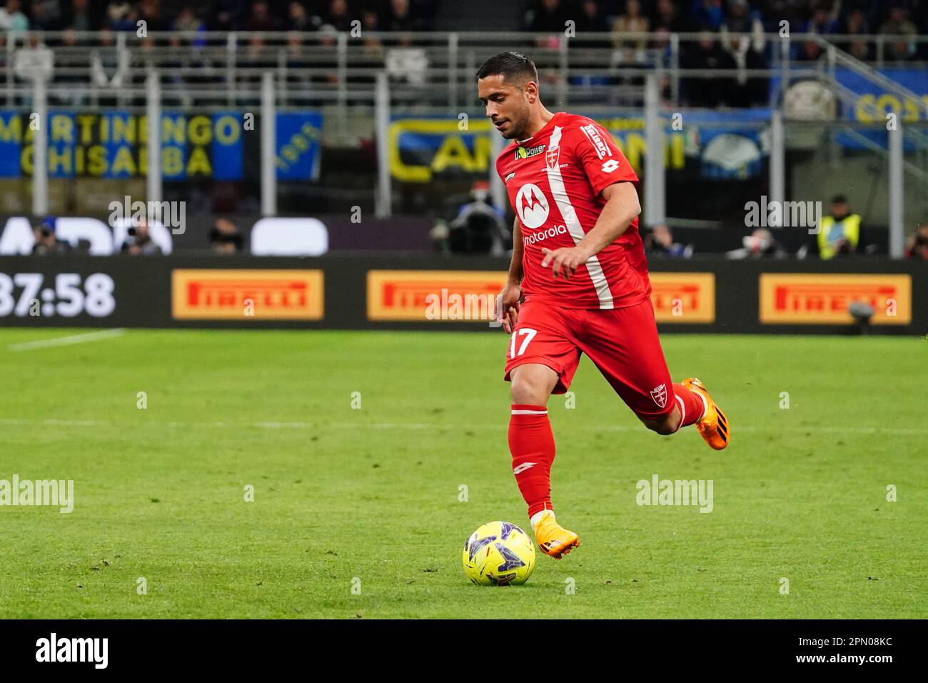 Gianluca Caprari (AC Monza) während der italienischen Meisterschaft Ein Fußballspiel zwischen FC Internazionale und AC Monza am 15. April 2023 im U-Power Stadium in Monza, Italien - Foto Luca Rossini / E-Mage Credit: Luca Rossini/E-Mage/Alamy Live News Stockfoto