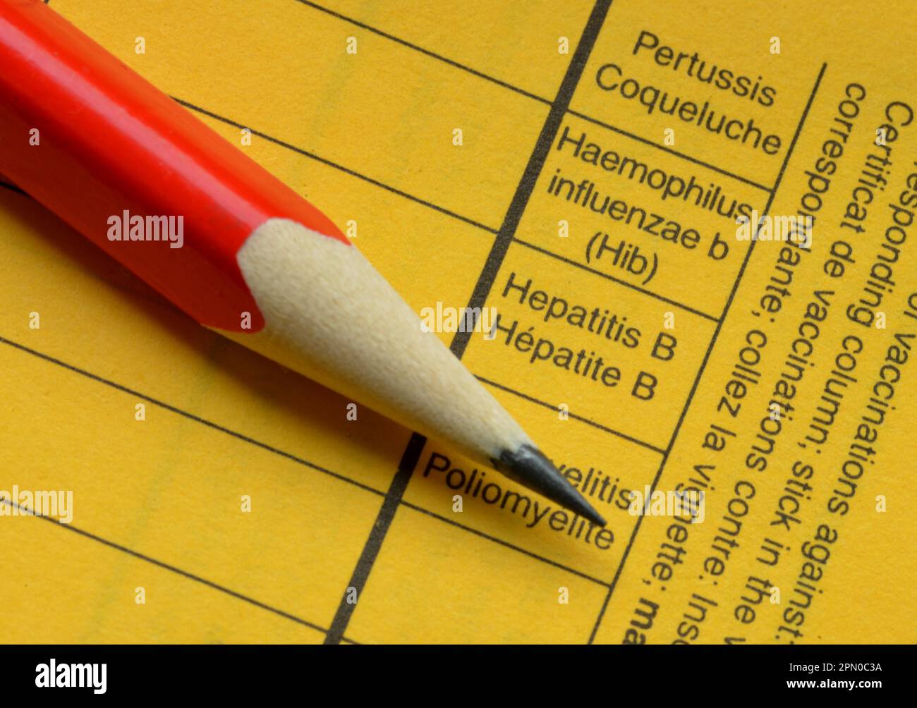 Impfbuch, Pertussis, Haemophilus influenzae b, Hepatitis B. Stockfoto