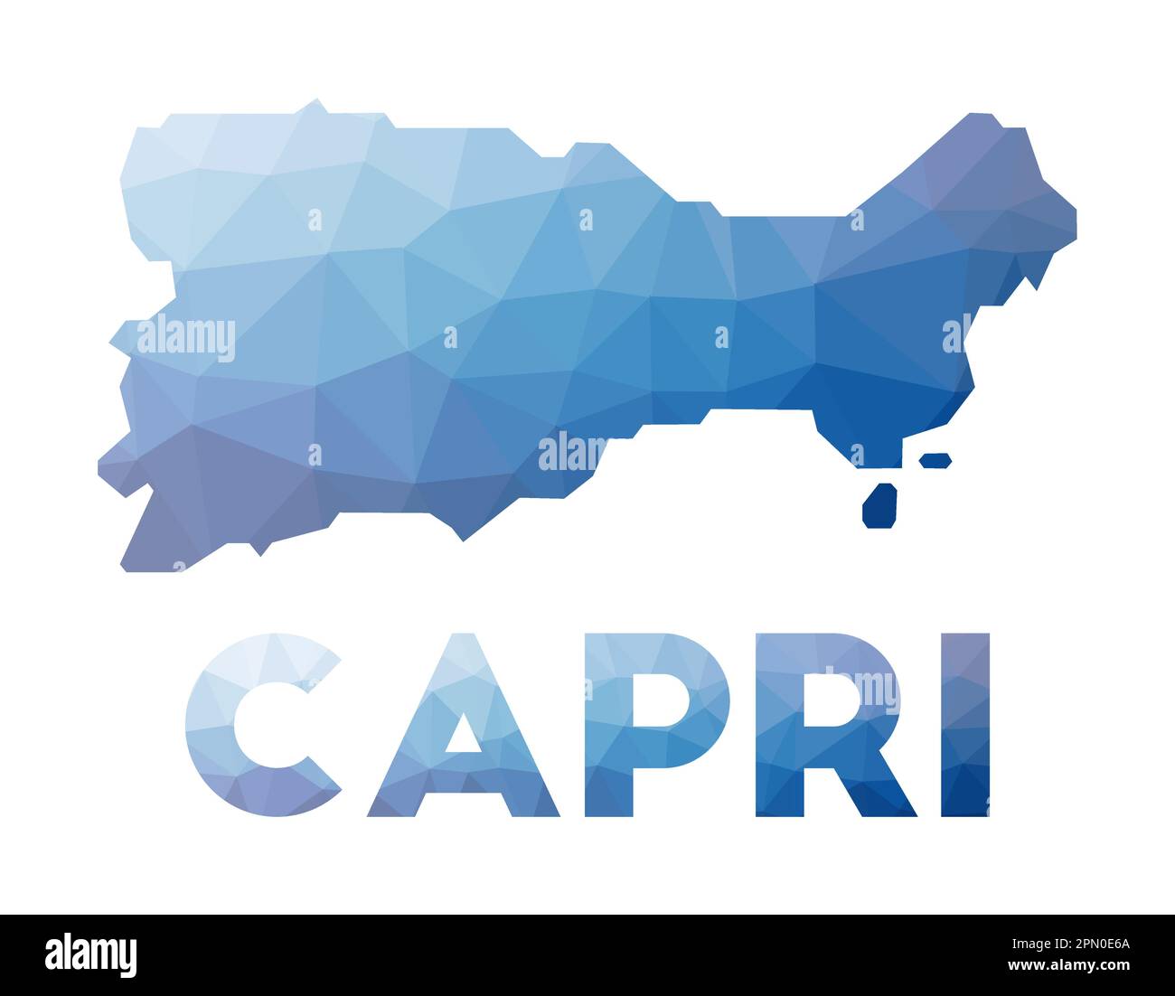 Niedrige Poly-Karte von Capri. Geometrische Darstellung der Insel. Polygonale Capri-Karte. Technologie, Internet, Netzwerkkonzept. Vektordarstellung. Stock Vektor