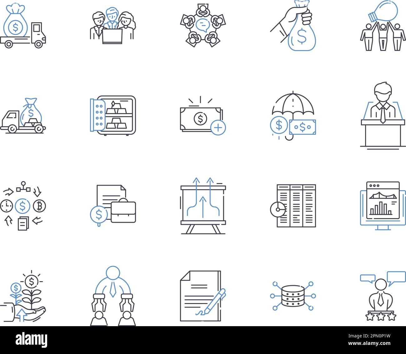 Icons-Sammlung für internationale Finanzpläne. Finanzen, International, Global, Handel, Investitionen, Zahlungs-, Bankvektor- und Illustrationskonzept Stock Vektor