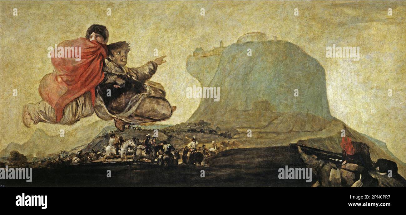 Asmodea (1819-1823), gemalt vom spanischen Maler Francisco Goya. Dies ist eines der 14 "Schwarzen Gemälde ", eine Serie von 14 sehr dunklen und gespenstischen Gemälden, die aus der Zeit stammen, als der Künstler in seinen 70s Jahren von körperlichen und psychischen Gesundheitsproblemen befallen war und von einer Angst vor dem Alter und der Angst vor dem Wahnsinn gequält wurde. Stockfoto