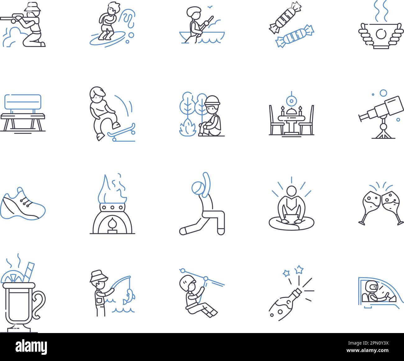 Icons-Kollektion für Freizeitgeschäfte. Reisen, Touren, Erholung, Natur, Urlaub, Adventures, Activities Vector und Illustration Concept Set Stock Vektor