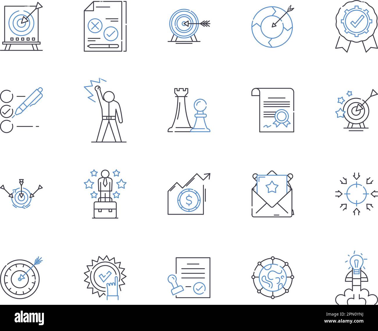 Symbolsammlung für Geschäftsziele. Strategie, Finanzen, Rentabilität, Wachstum, Umsatz, Expansion, Zielvektor und Illustration Konzeptsatz Stock Vektor