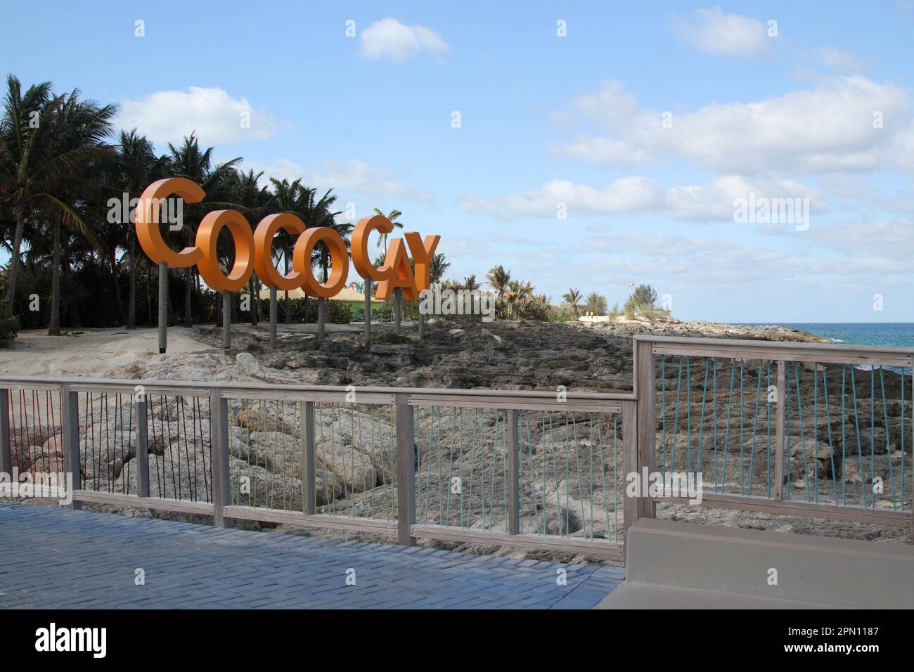 Inseleingang von Coco Cay für Kreuzfahrtschiffe der königlichen Karibik Stockfoto