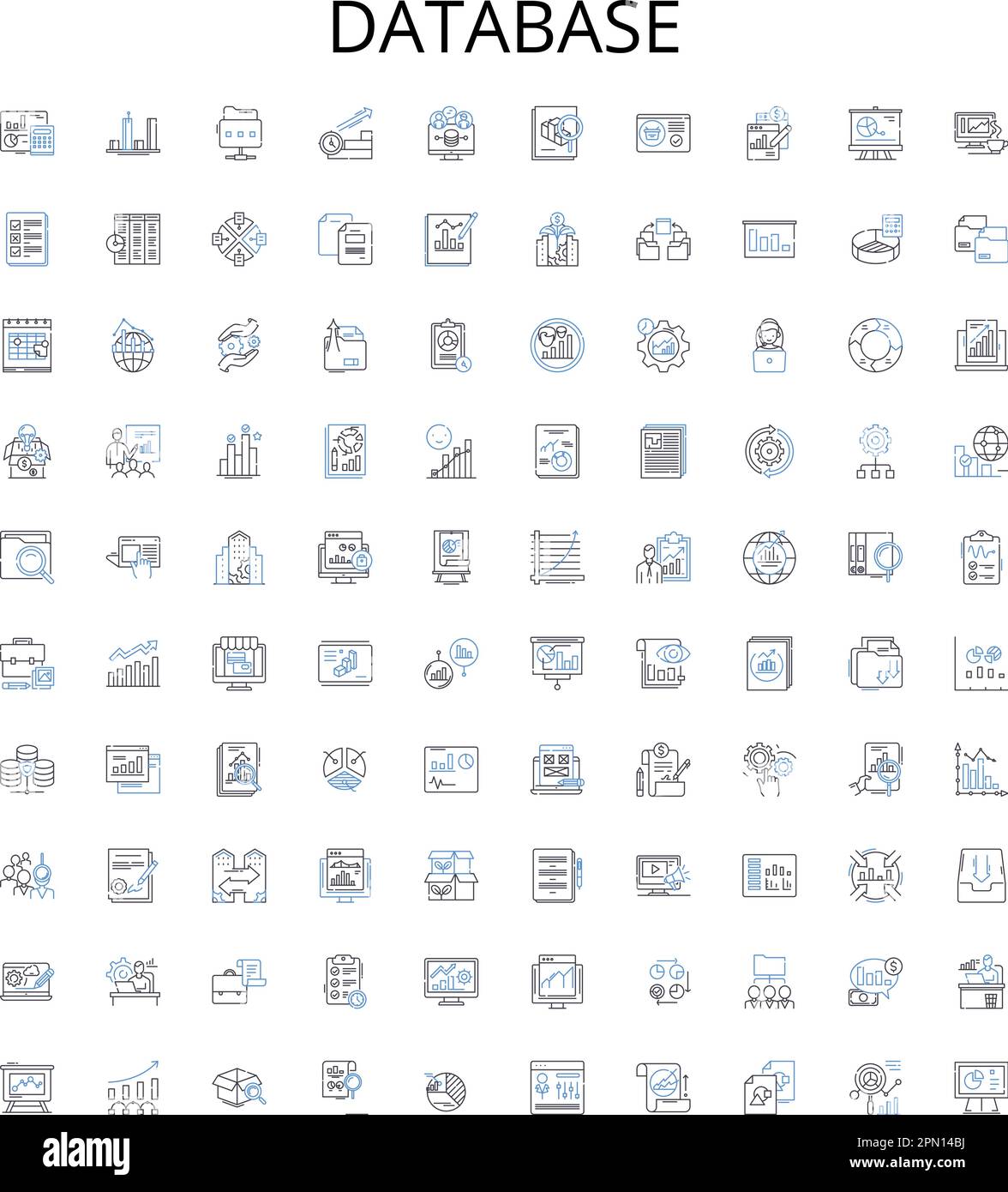 Symbolsammlung der Datenbankmodellstruktur. Datenbank, DBMS, RDBMS, SQL, Oracle, MongoDB, Wolkenvektorbildungs-Set. Lineare Zeichen für Tabelle, Index, Abfrage Stock Vektor