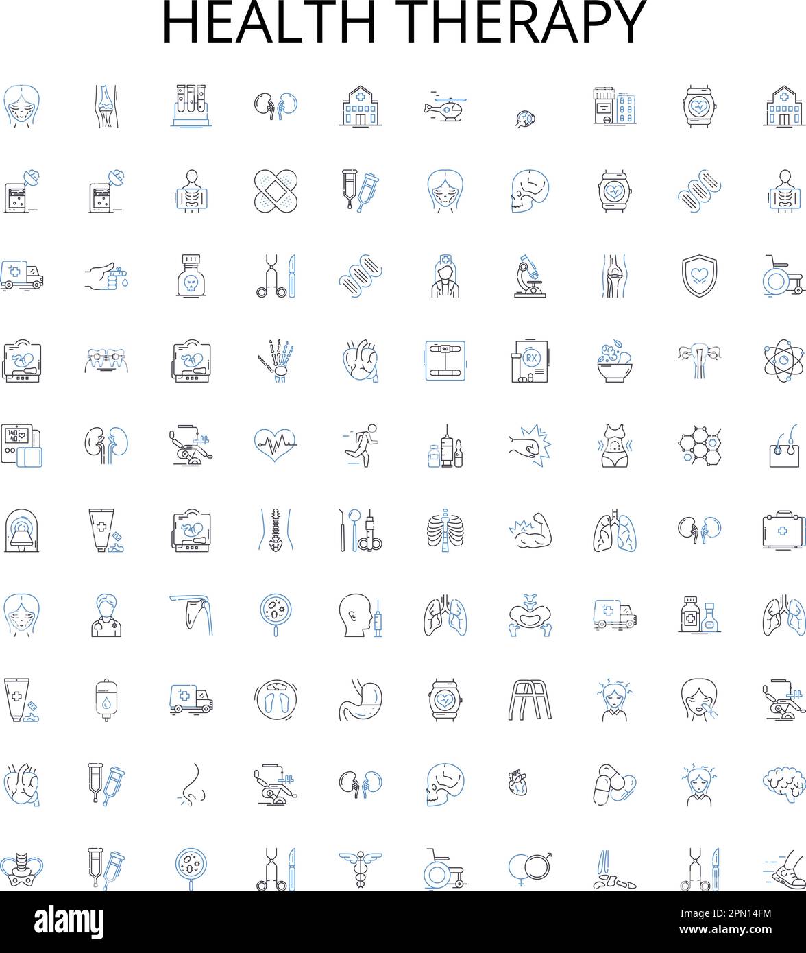 Icons-Sammlung für Gesundheitstherapie. Therapie, Gesundheit, Medizinisch, Psychisch, Wellness, Pflege, Behandlungsvektor-Illustrationssatz. Rehabilitation Stock Vektor