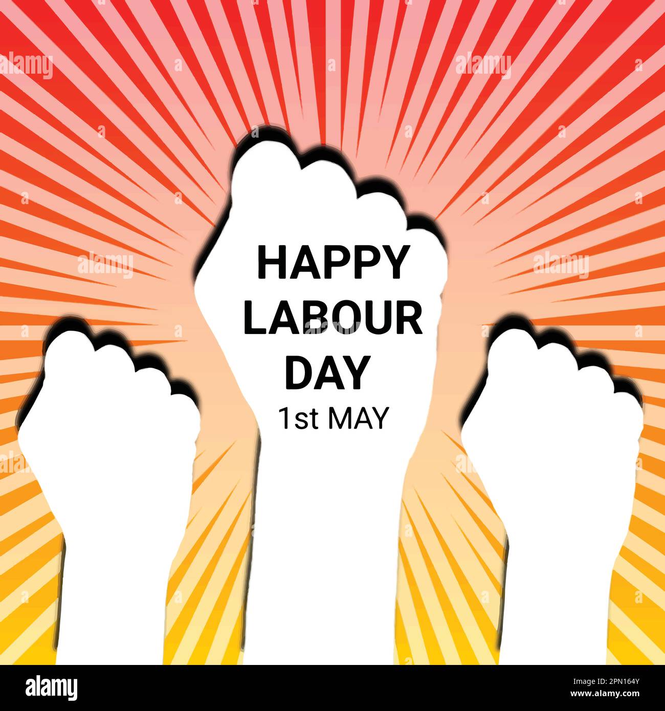 Happy Labour Day Hintergrund mit Händen und Strahlen. 1. Mai. Vektordarstellung. Eps 10 Stock Vektor