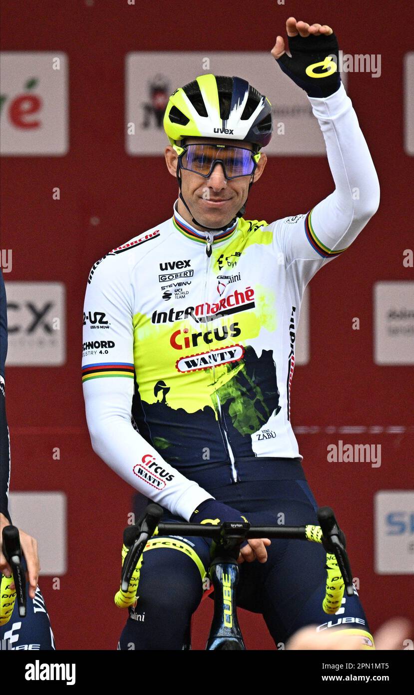 Maastricht, Niederlande. 16. April 2023. Portugiesische Rui Costa von Intermarche-Circus-Wanty zu Beginn des eintägigen Radrennen „Amstel Gold Race“ der Herrenelite, 253, 6 km von Maastricht nach Valkenburg, Niederlande, Sonntag, 16. April 2023. BELGA FOTO JASPER JACOBS Kredit: Belga News Agency/Alamy Live News Stockfoto