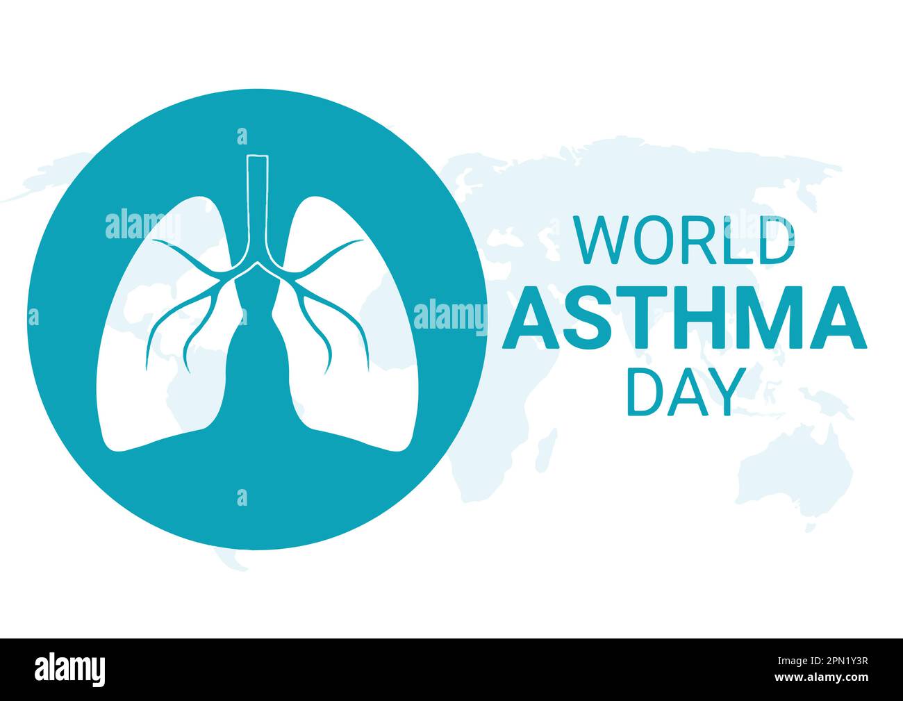 Tagesposter zu Asthma World mit Lungensymbol über der Hintergrundvektordarstellung der Weltkarte Stock Vektor