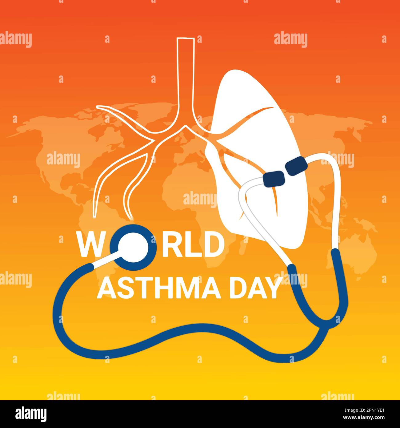 Der Welt-Asthma-Tag. Vektordarstellung mit Lunge und Stethoskop. Designelement für Poster, Karten, Banner. Stock Vektor