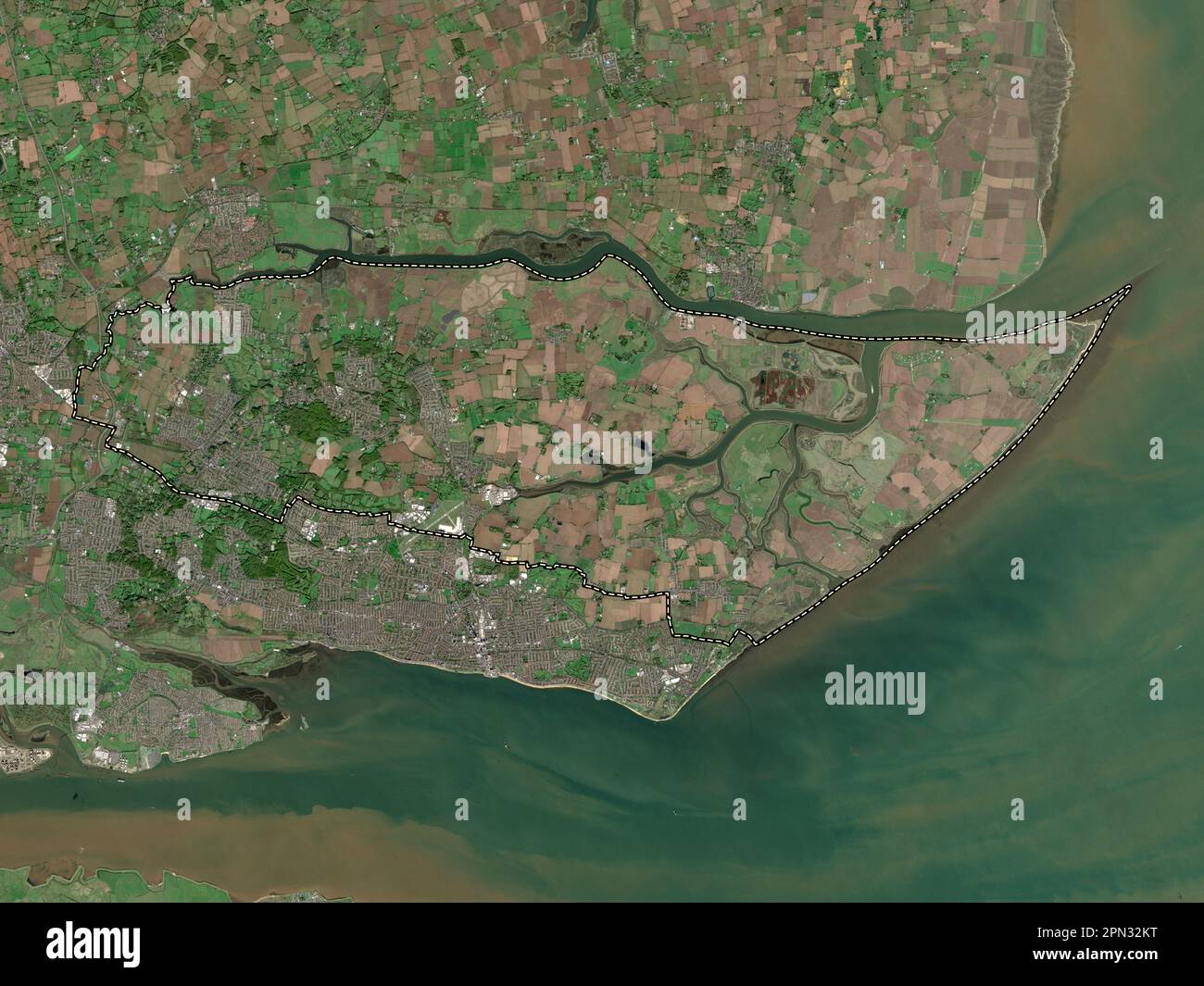Rochford, nicht städtischer Bezirk von England - Großbritannien. Satellitenkarte mit niedriger Auflösung Stockfoto