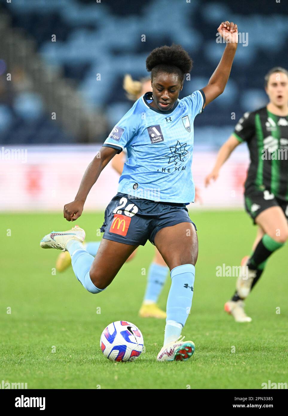 Sydney, Australien. 16. April 2023. Prinzessin Megan Ategbayon Ibini-ISEI vom Sydney Football Club Team in Aktion während des 2022-23 im Allianz Stadium stattfindenden Halbfinalspiels der Liberty A-League Frauen-Fußballmannschaft zwischen dem FC Sydney und Western United. Endstand Western United 1:0 Sydney Football Club Guthaben: SOPA Images Limited/Alamy Live News Stockfoto