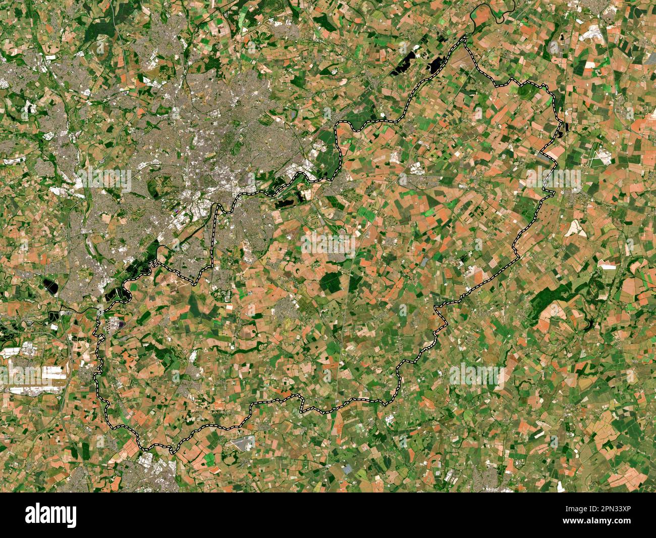 Rushcliffe, nicht städtischer Bezirk von England - Großbritannien. Satellitenkarte mit niedriger Auflösung Stockfoto