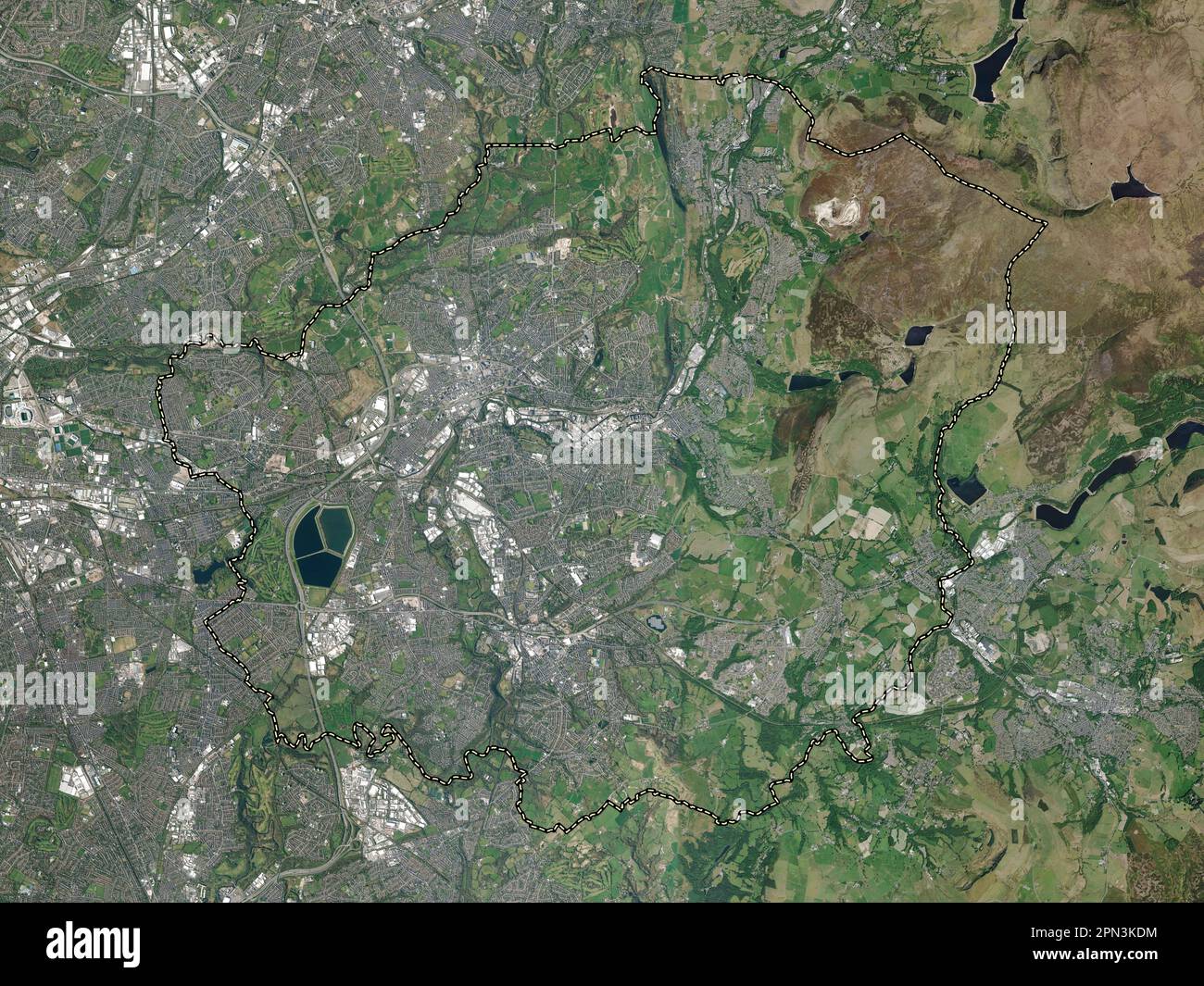 Tameside, Großstadtbezirk von England - Großbritannien. Hochauflösende Satellitenkarte Stockfoto