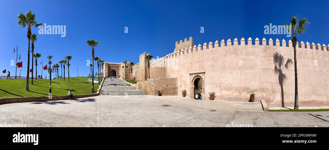 Marokko: Rabat, Blick auf die alte Kasbah der Udayas, die Zitadelle, die im 12. Jahrhundert von den Almohads auf einem Hügel in der Nähe des Medina-Viertels erbaut wurde Stockfoto