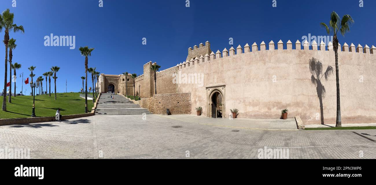 Marokko: Rabat, Blick auf die alte Kasbah der Udayas, die Zitadelle, die im 12. Jahrhundert von den Almohads auf einem Hügel in der Nähe des Medina-Viertels erbaut wurde Stockfoto