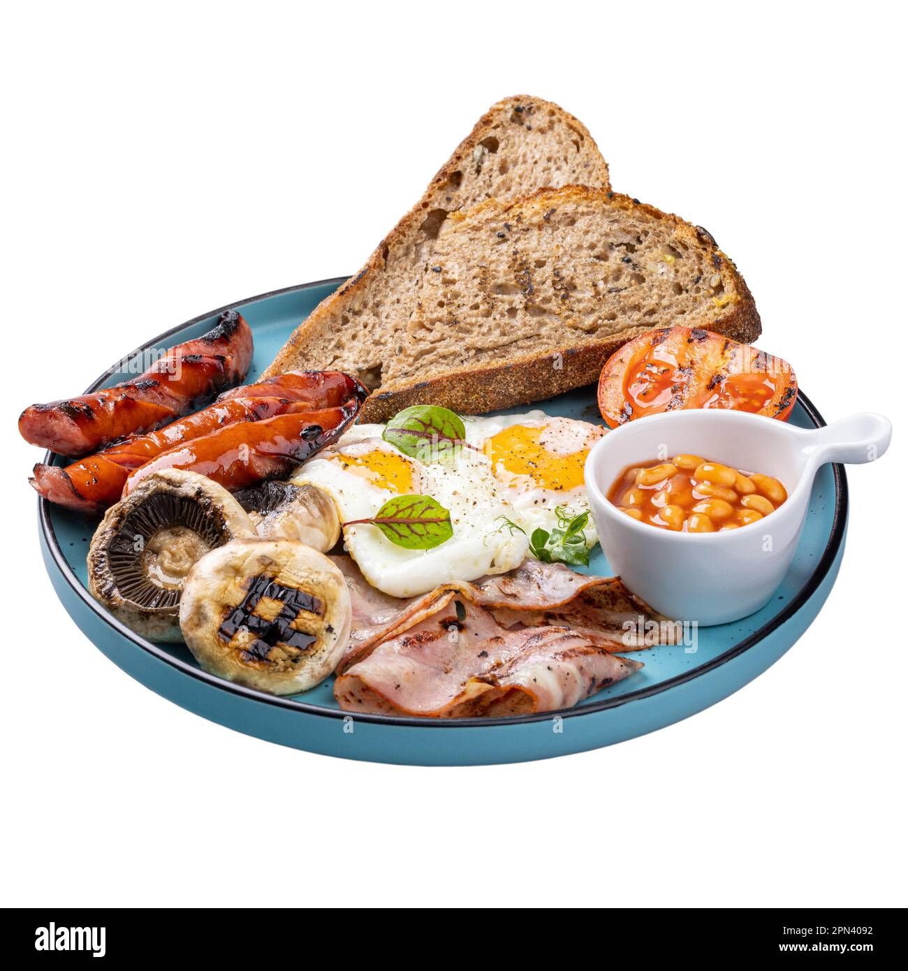 Traditionelles englisches Frühstück. Frühstücksmenü im Restaurant Stockfoto