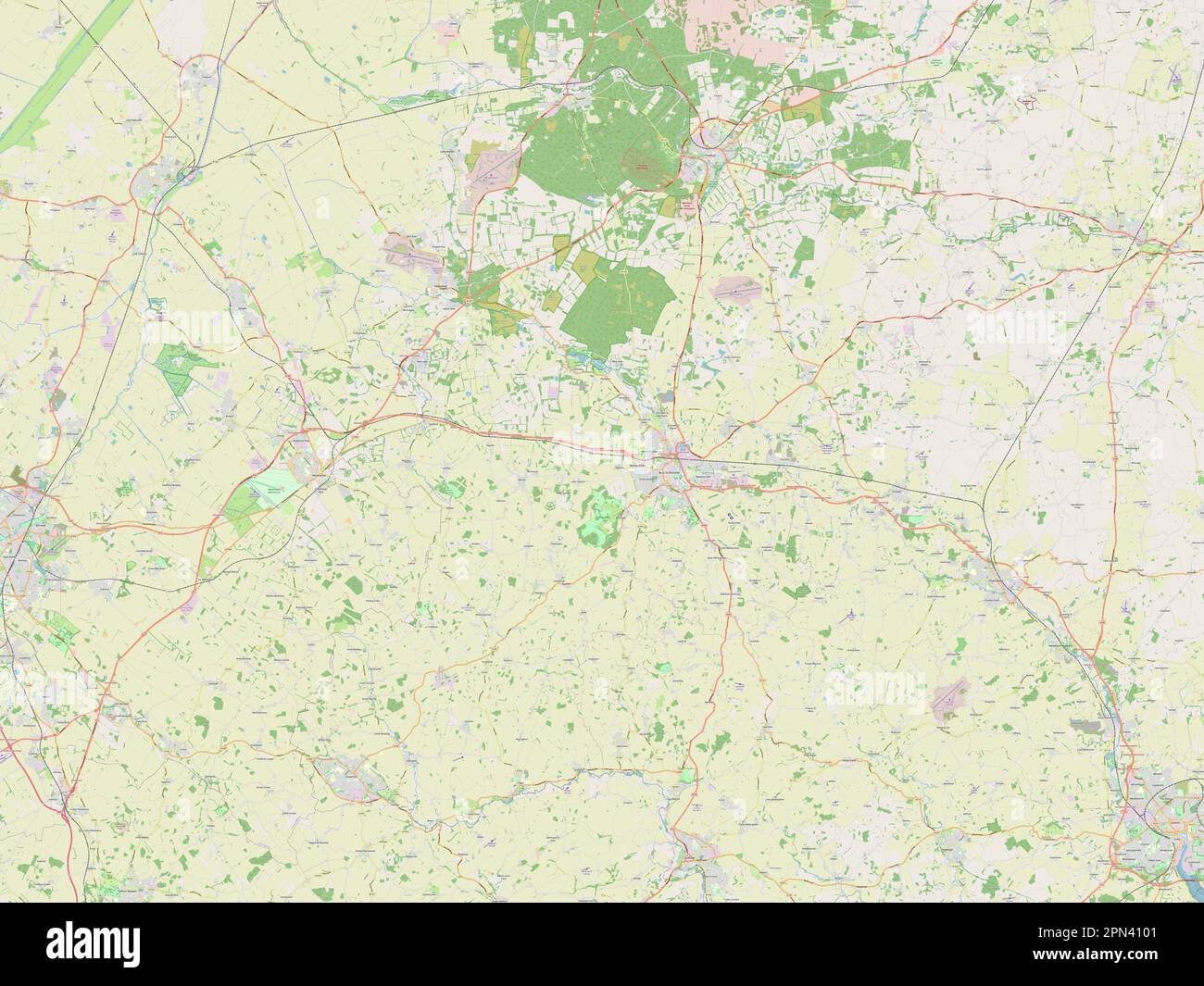 West Suffolk, nicht städtischer Bezirk von England - Großbritannien. Straßenkarte Öffnen Stockfoto