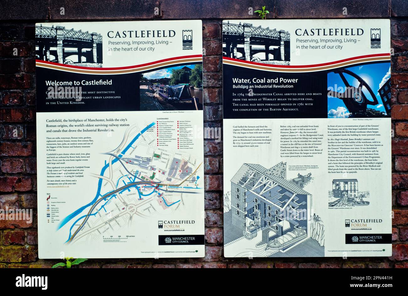 Castlefield History Information, Manchester, Lancashire, England Stockfoto