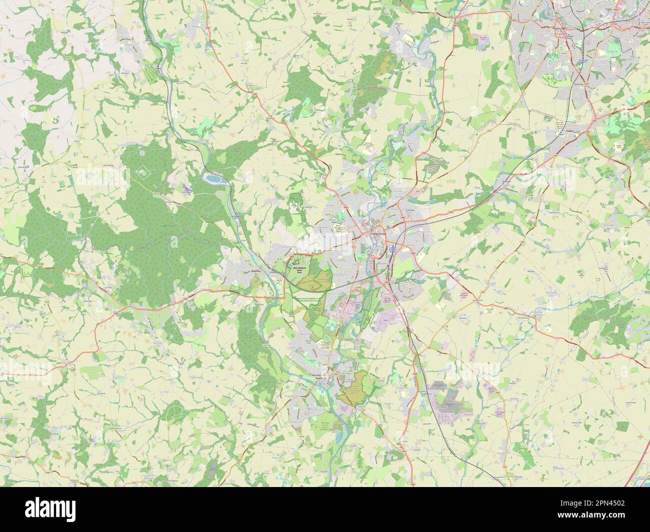 Wyre Forest, nicht städtischer Bezirk von England – Großbritannien. Straßenkarte Öffnen Stockfoto