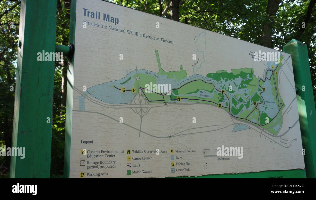 John Heinz Trail Map, Amerikas erstes städtisches Refuge. Pennsylvania USA Stockfoto