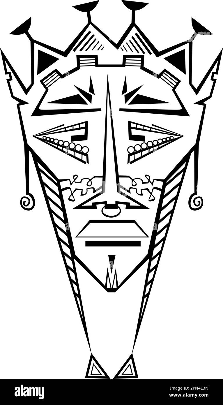 Tribal dekorative Maske isolierte Illustration. Original Stammes religiöse Maske schwarz auf weiß Stock Vektor
