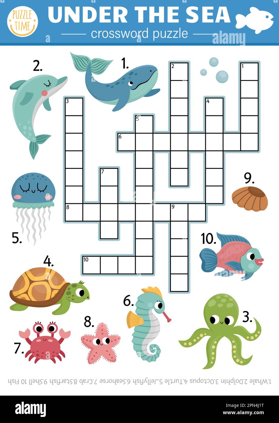 Vector-Unterwasser-Kreuzwortrtsel fr Kinder. Einfaches Quiz zum  Meeresleben fr Kinder. Pdagogische Meeresaktivitt mit Fischen,  Wassertieren, Walen Stock-Vektorgrafik - Alamy