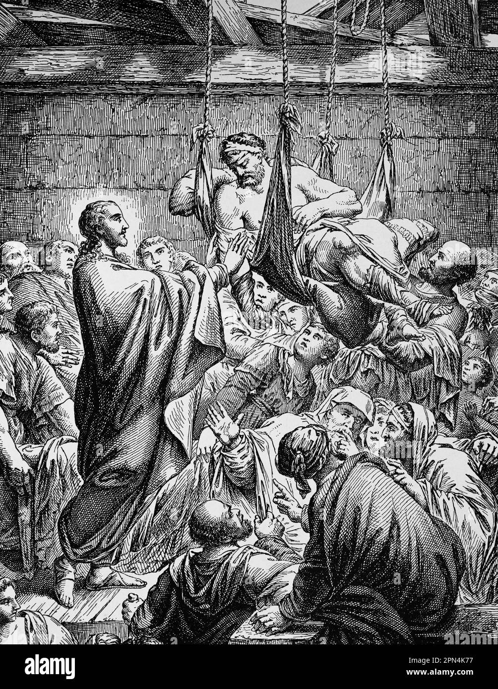 Der Gichtleiter, bibel, Neues Testament, Mark Kapitel 2, Verse 1-12, historische Illustration 1890 Stockfoto