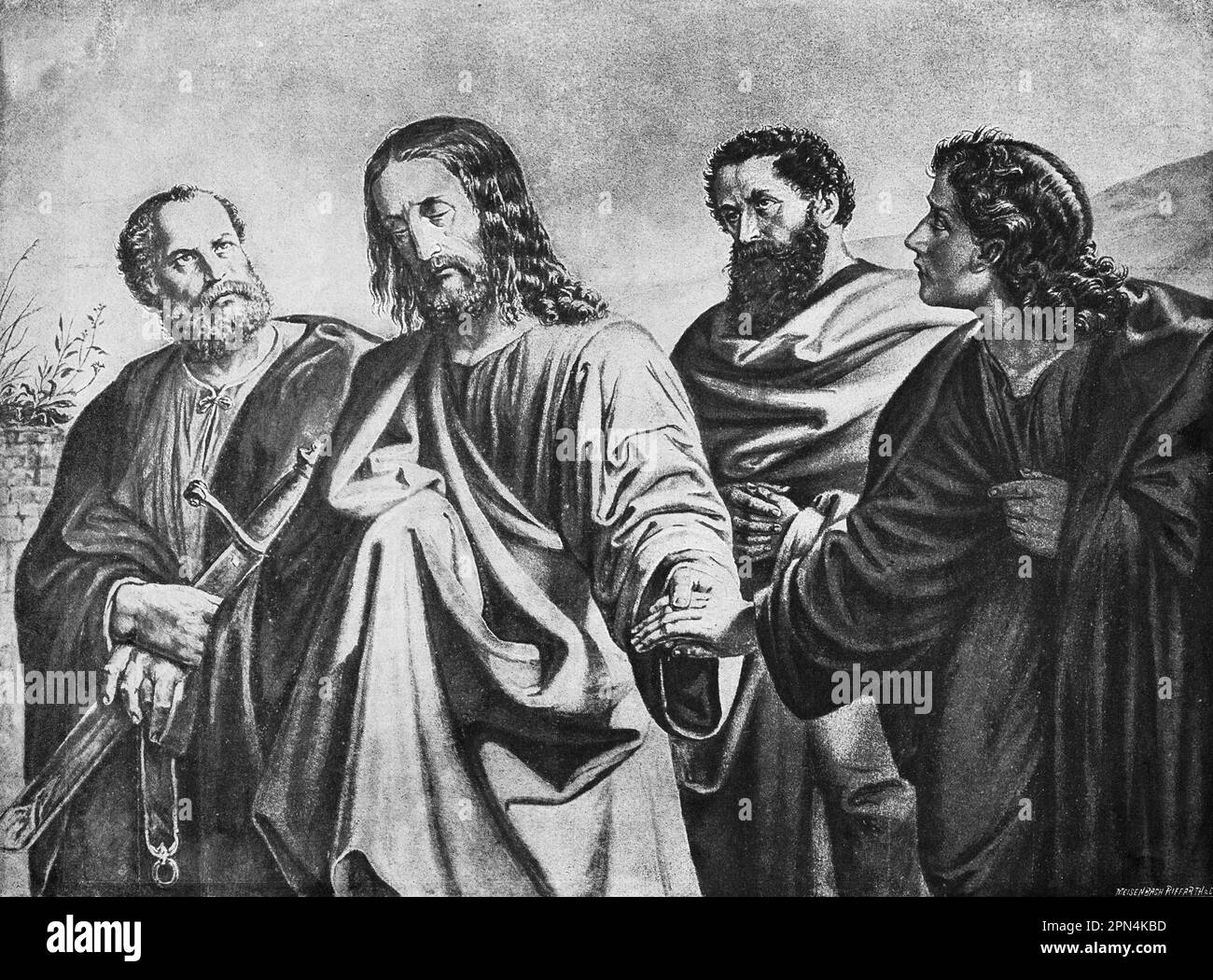 Jesus Christus auf dem Weg in den Garten von Gethsemane, bibel, Neues Testament, Mtthew Kapitel 26, Verse 30-46, Historische Abbildung 1890 Stockfoto