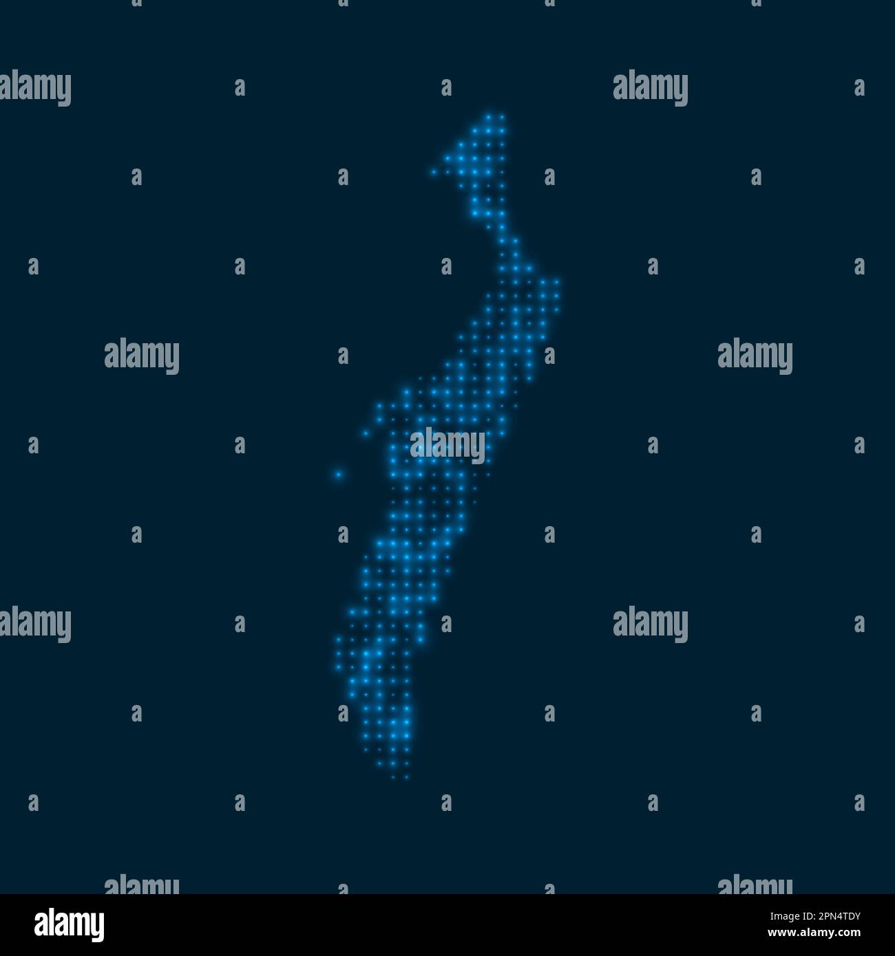 Eine gepunktete, leuchtende Karte von Fraser Island. Form der Insel mit blauen hellen Glühbirnen. Vektordarstellung. Stock Vektor