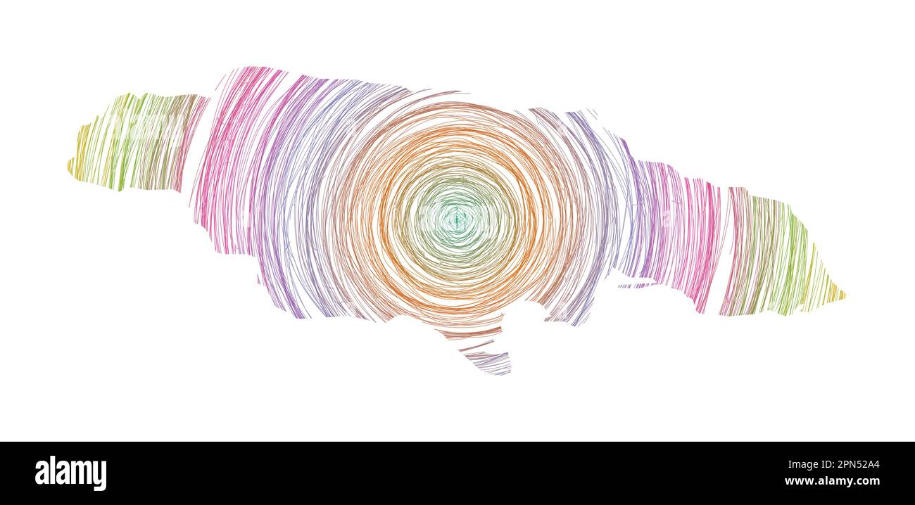 Jamaika-Karte gefüllt mit konzentrischen Kreisen. Skizzieren Sie Kreise in Form des Landes. Vektorabbildung. Stock Vektor