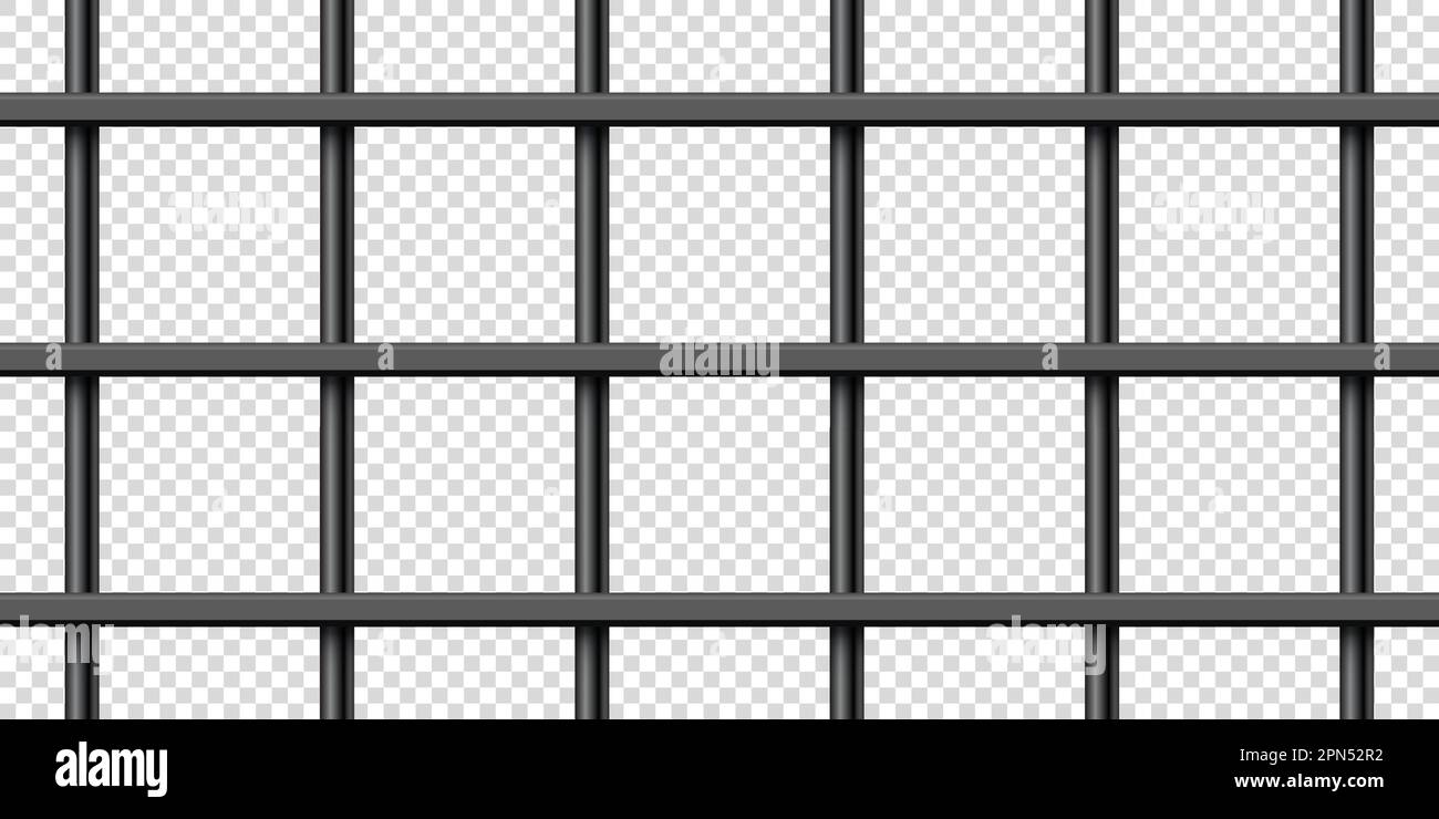Schwarze, realistische Metallgitter. Detaillierter Gefängniskäfig, eiserner Zaun im Gefängnis. Kriminelles Hintergrundmodell. Vektordarstellung Stock Vektor