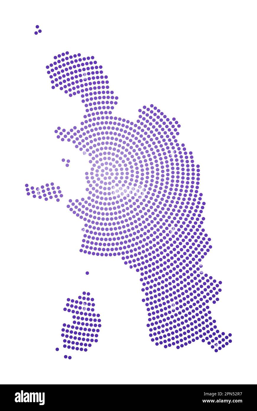 Pangkor Island gepunktete Karte. Digitale Form der Insel Pangkor. Techniksymbol mit graduierten Punkten. Illustration des kühlen Vektors. Stock Vektor