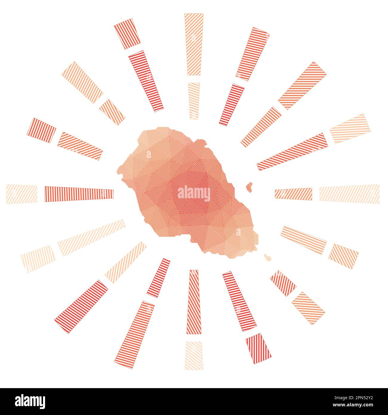 Graciosa Sunburst. Niedrige Poly gestreifte Rochen und Karte der Insel. Stilvolle Vektorillustration. Stock Vektor
