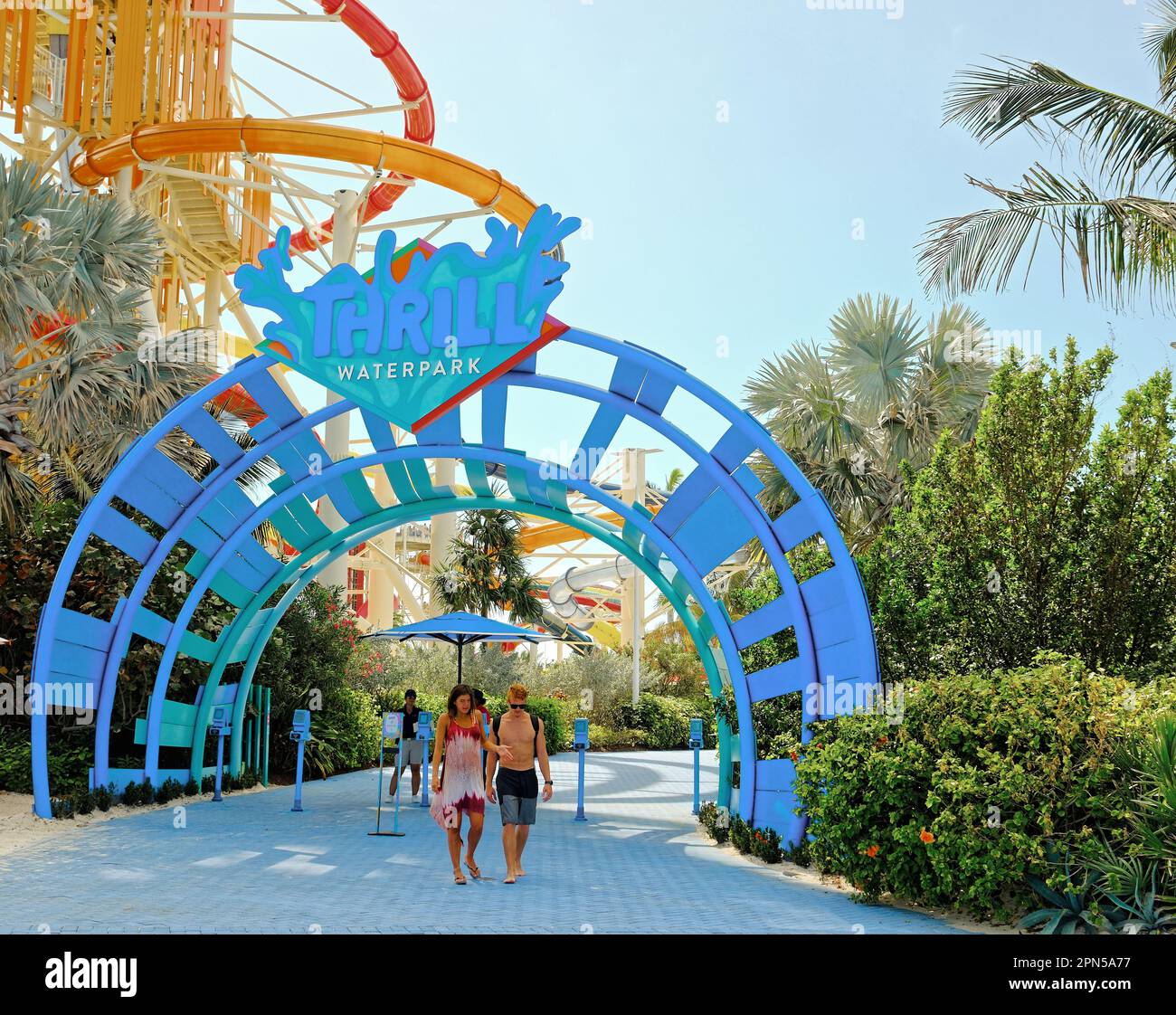 COCOCAY, BAHAMAS - 10. Februar 2023: CocoCay ist eine der Beereninseln, eine Sammlung bahamaischer Cays und wird von Royal Caribbean Gr für den Tourismus genutzt Stockfoto