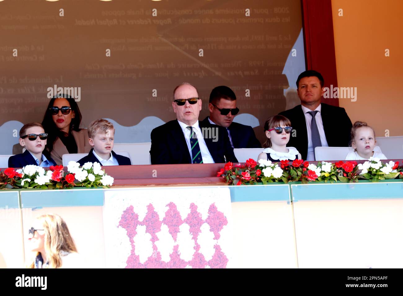 Monaco, Monaco. 17. April 2023. MONACO, Monte Carlo auf der 16. April 2023; The Royal Family in the Tennis Court and Victory Ceremony for Andrey RUBLEV -, SAS Prince Albert II de Monaco, children Gabriella and Jacques, guests at the final, Open Rolex Master 1000 Monte Carlo April 16 2023. Bild und Copyright Thierry CARPICO/ATP images (CARPICO Thierry/ATP/SPP) Guthaben: SPP Sport Press Photo (SPP Sport Presse Foto). Alamy Live News Stockfoto