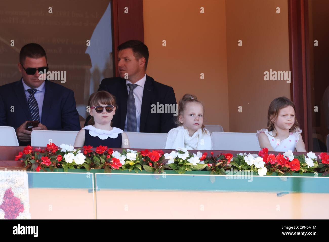 Monaco, Monaco. 17. April 2023. MONACO, Monte Carlo auf der 16. April 2023; The Royal Family in the Tennis Court and Victory Ceremony for Andrey RUBLEV -, SAS Prince Albert II de Monaco, children Gabriella and Jacques, guests at the final, Open Rolex Master 1000 Monte Carlo April 16 2023. Bild und Copyright Thierry CARPICO/ATP images (CARPICO Thierry/ATP/SPP) Guthaben: SPP Sport Press Photo (SPP Sport Presse Foto). Alamy Live News Stockfoto