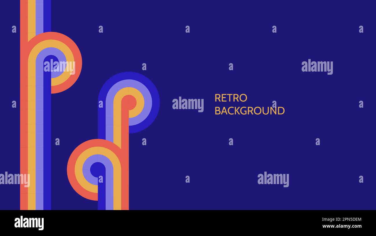 Hintergrund im Retro-Stil. Vorlage für Vintage-Linien und -Kreise als Poster. Farbenfrohes geometrisches Banner, Aufdruck, Cover im 60s-, 70s-, 80s-Stil. Vektordarstellung. Stock Vektor