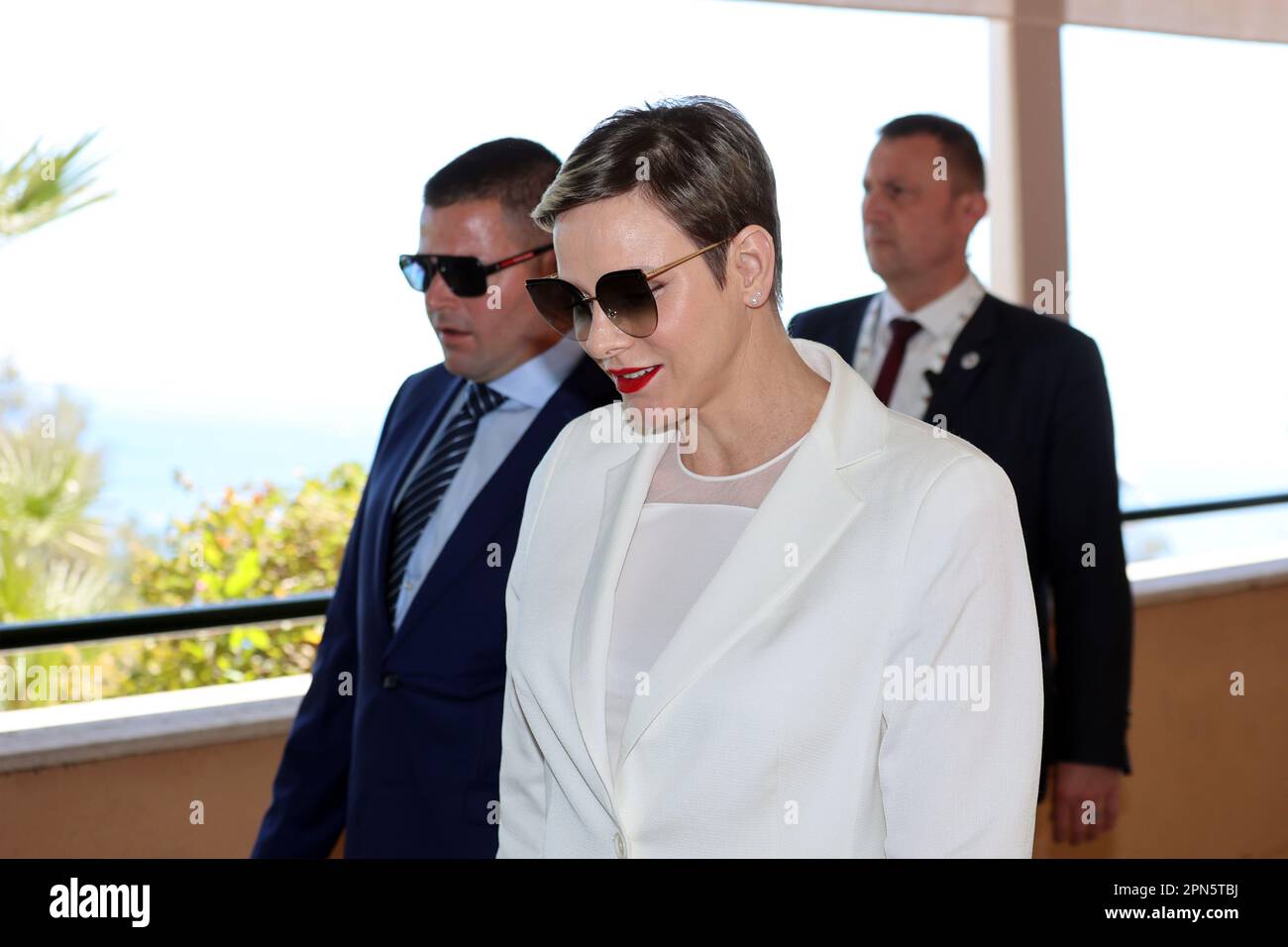 MONACO, Monte Carlo, 16.04.2023: Prinzessin Charlene de Monaco, nimmt am Open Rolex Master 1000 Monte Carlo Tennis Turnier-Finale am 16 2023. April Teil, Bild und Copyright Thierry CARPICO / ATP Images (CARPICO Thierry / ATP / SPP) Stockfoto