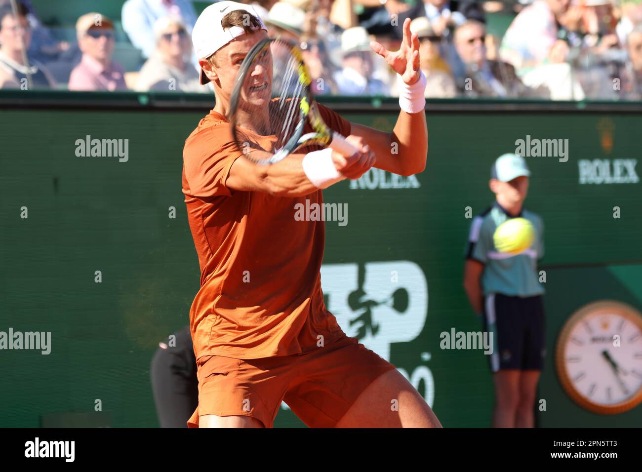 Monaco, Monaco. 17. April 2023. MONACO, Monte Carlo, 16. April 2023; Holger Rune gegen Andrey Rublev, Final Open Rolex Master 1000 Monte Carlo Tennis Turnier im Monte Carlo Tennis Club am 16. April 2023 wurde Holger RUNNE von Dänemark zweiter in diesem Finale - Bild und Copyright Thierry CARPICO/ATP Images (CARPICO Thierry/ATP/SPP). Kredit: SPP Sport Press Photo. Alamy Live News Stockfoto