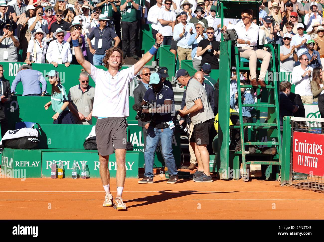 Monaco, Monaco. 16. April 2023. Holger Rune gegen Andrey Rublev, Final Open Rolex Master 1000 Monte Carlo April 16 2023. (CARPICO Thierry/ATP/SPP) Kredit: SPP Sport Press Photo. Alamy Live News Stockfoto