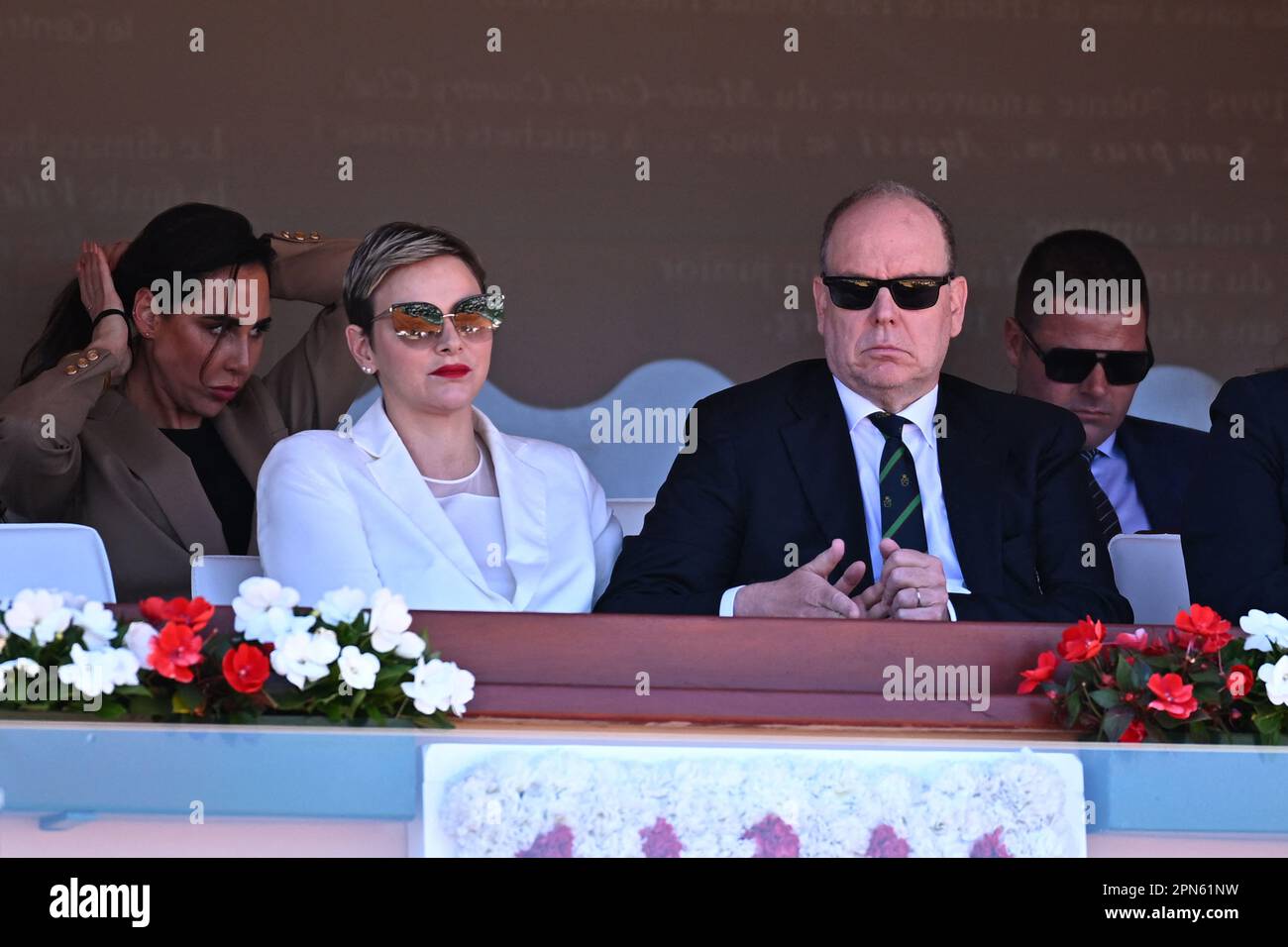 Monaco, Monaco. 16. April 2023. KEINE BOULEVARDZEITUNGEN - Prinz Albert II. Von Monaco und Prinzessin Charlene von Monaco beim Monaco Rolex Masters Finale in Monte Carlo am 16. April 2023. Foto: Corinne Dubreuil/ABACAPRESS.COM Kredit: Abaca Press/Alamy Live News Stockfoto