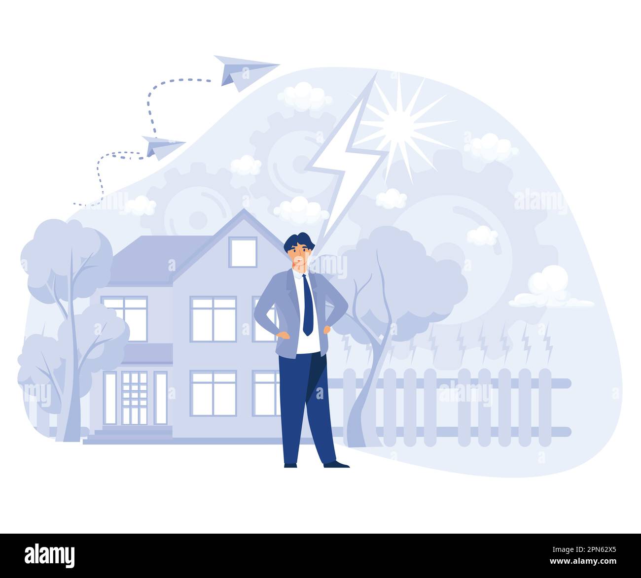 Umweltfreundliches Konzept, Eco House, Passiv- und Energy-plus-Gebäude, Abfallrecycling, Heizeffizienz, Flachvektor, moderne Illustration Stock Vektor