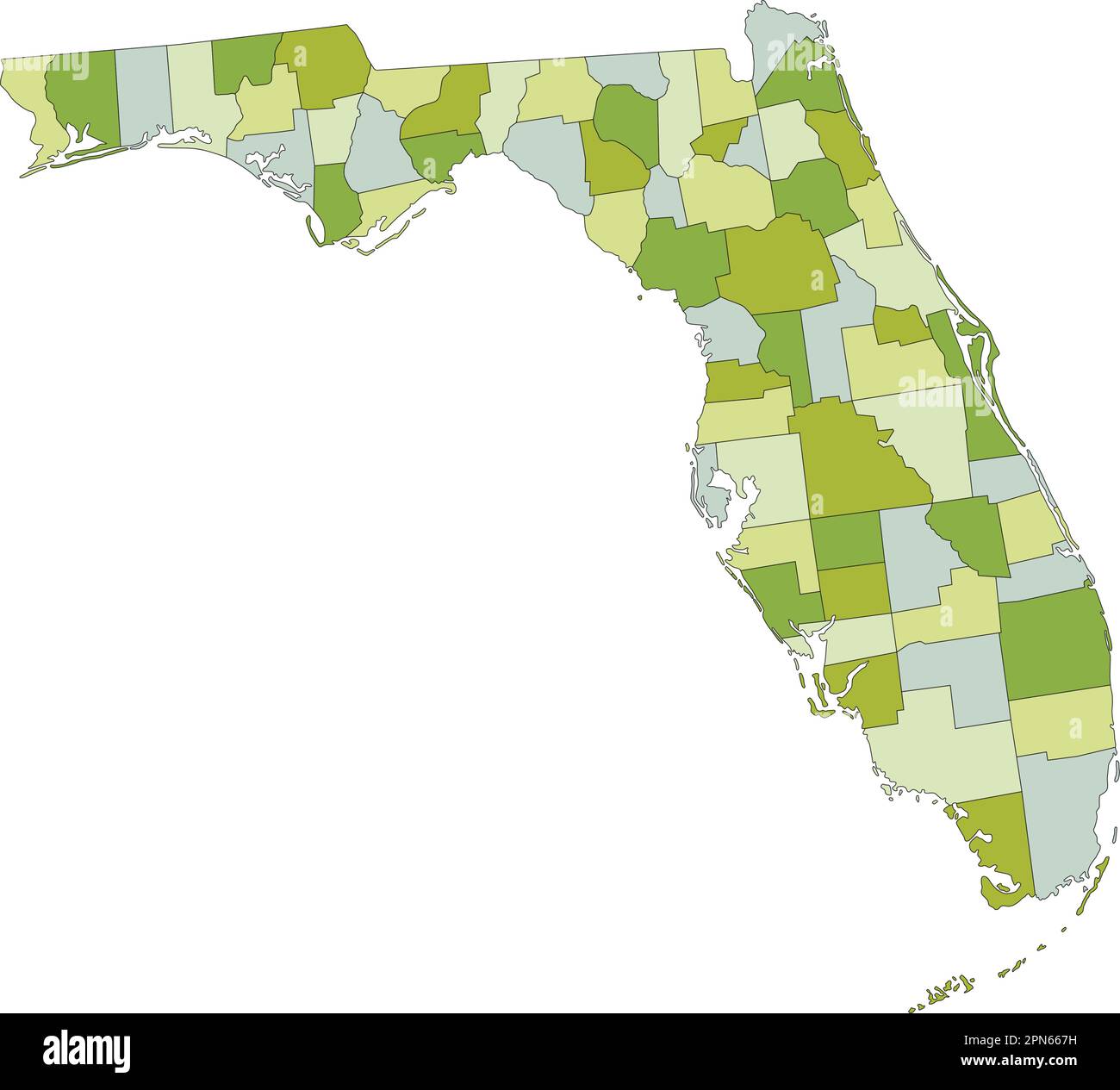 Sehr detaillierte, bearbeitbare politische Karte mit getrennten Schichten. Nach Florida Stock Vektor