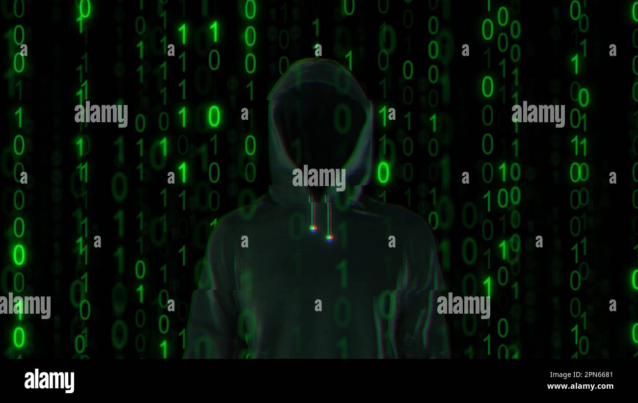 Computer-Netzwerk-Hacker mit Binärcode Stockfoto