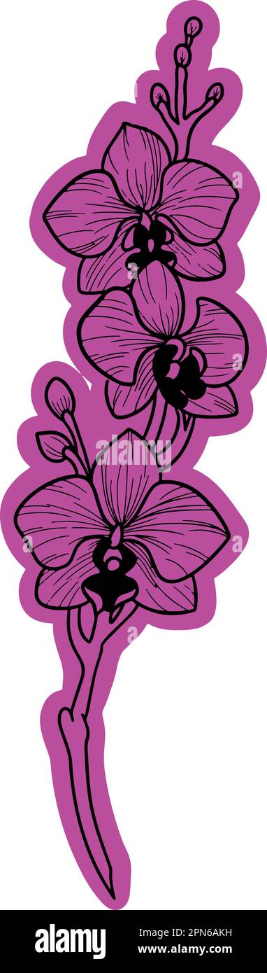 Vektorsymbol für rosafarbene Orchideenblume. Es handelt sich um eine vielseitige Illustration, die für verschiedene Zwecke entwickelt wurde. Verwendbar für Aufkleber oder Karten, Tassen oder Taschen. Stock Vektor
