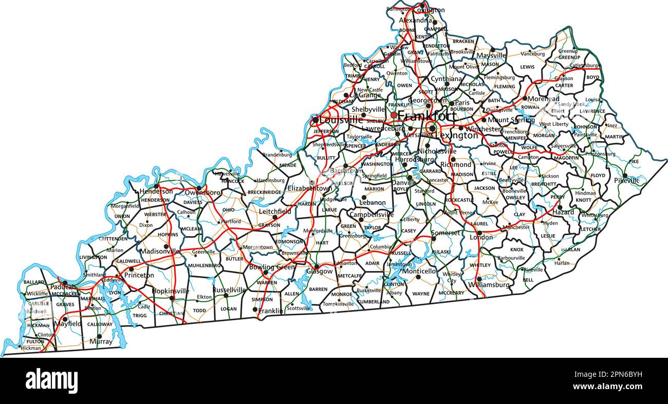 Straßenkarte von Kentucky und Highway. Vektordarstellung. Stock Vektor