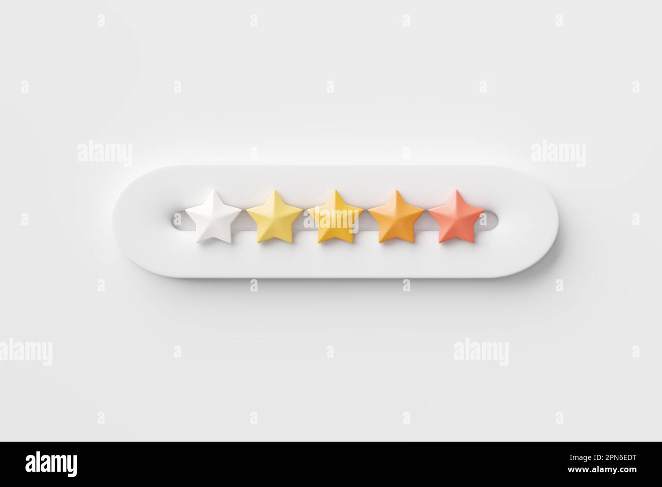 Kundenzufriedenheitsanzeige mit fünf Sternen. Höhere Bewertungen und Kundenzufriedenheit. Kundenbewertung, Feedback und beste Servicequalität Stockfoto