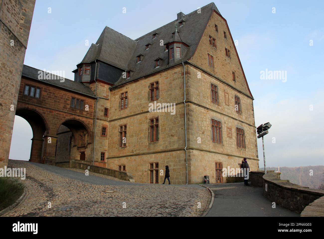Mittelalterliches und Renaissance Landgraves' Castle, östlicher Flügel, auf dem Schlossberg, beherbergt derzeit das Museum für Kulturgeschichte in Marburg Stockfoto